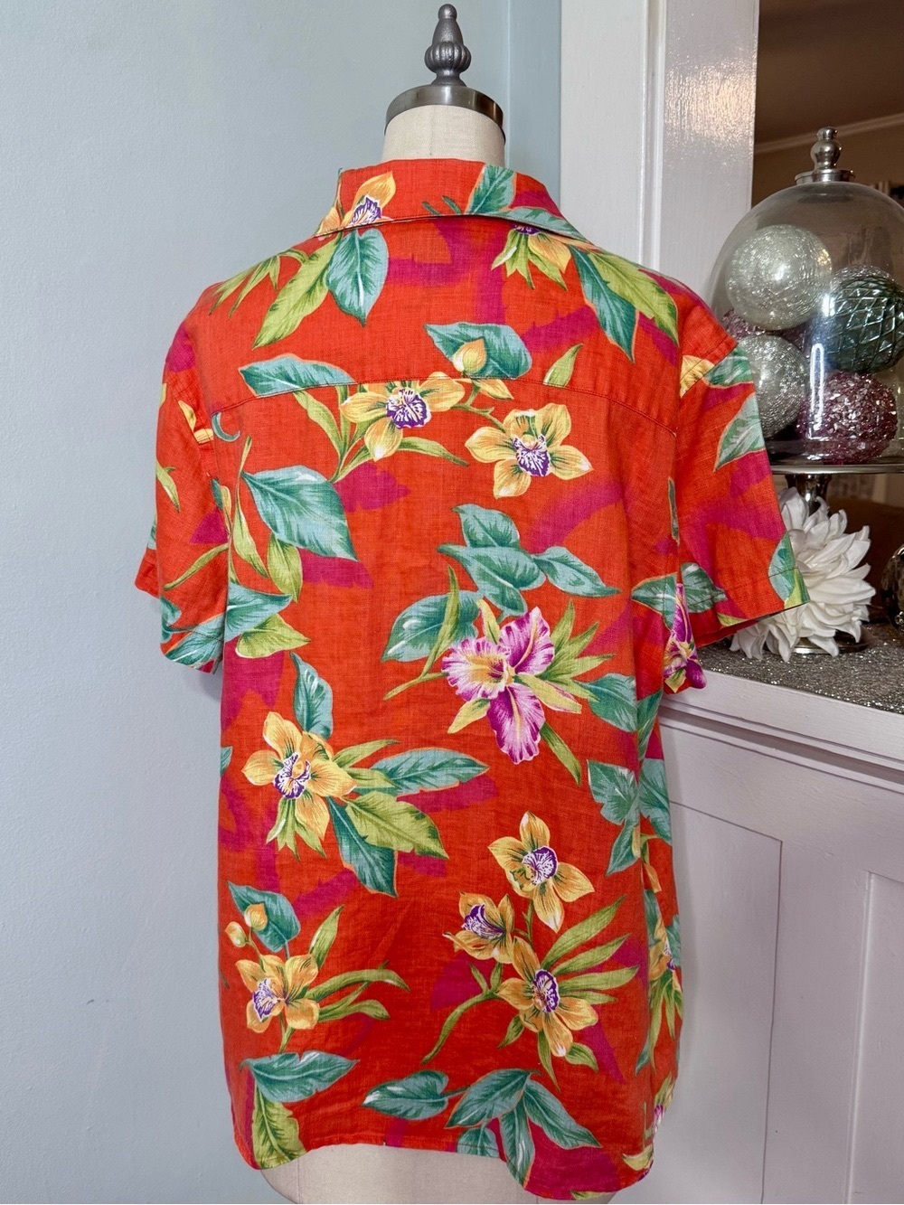 Lauren Ralph Lauren 100% Linen Tropical Hawaiian Button Down Shirt Womens Large - Picture 6 of 10
